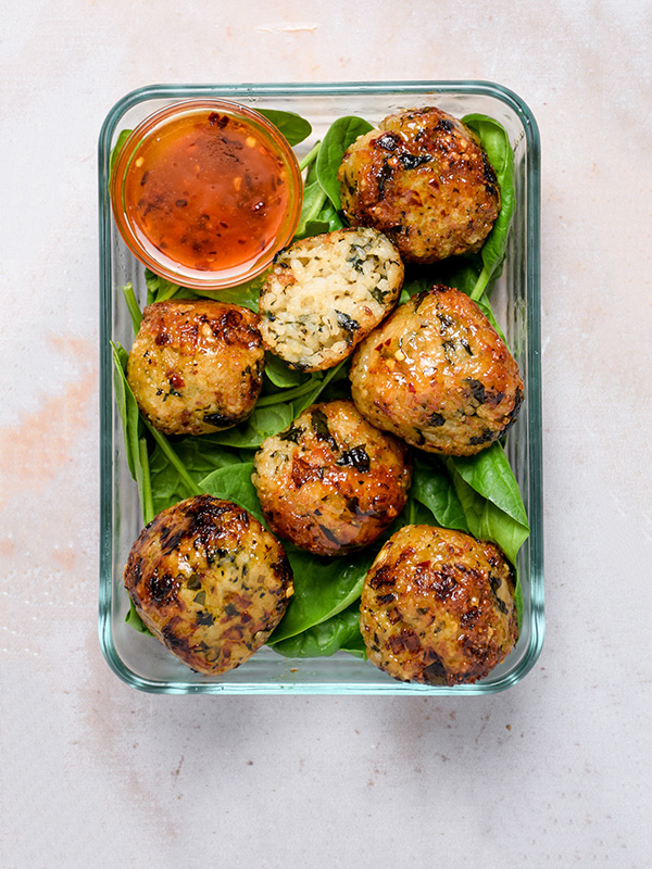 <p style="padding-left: 15px; padding-right:15px">“I love that you offer both vegan and non-vegan versions of the same recipe.”</p>
</br>
<span style="font-weight: bold">Jeanette T.</span>
<p>Brown Rice Balls with Sweet Chili Glaze</p>